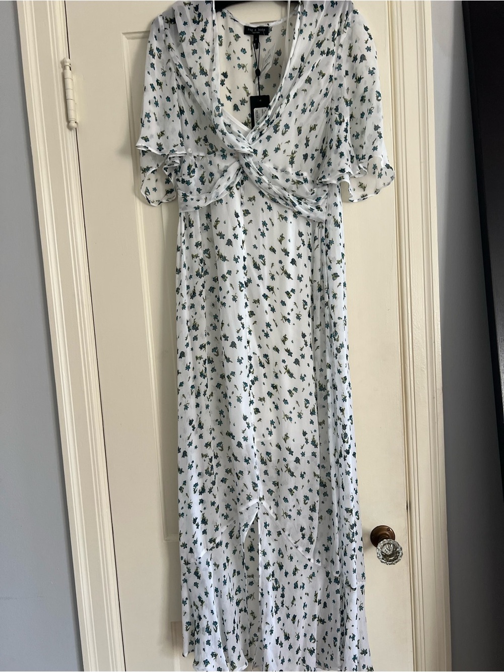 rag & bone White Midi Dress with Green Floral Print